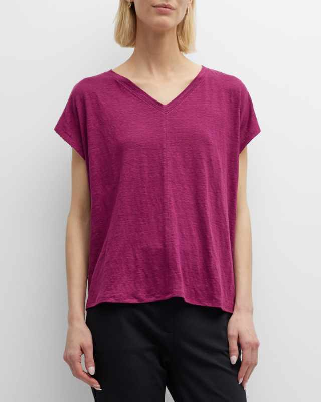 V-Neck Short-Sleeve Organic Linen T